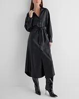 Work Faux Leather Boyfriend Midi Portofino Shirt Dress Black Women's XS