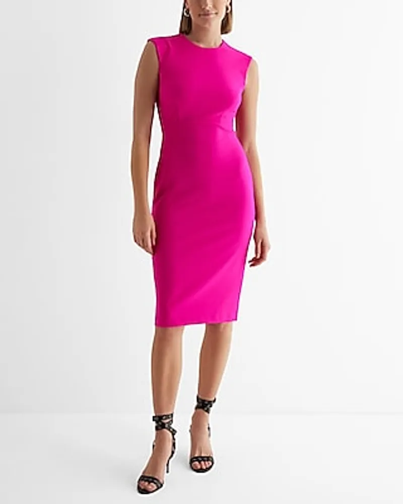 Crew Neck Cap Sleeve Back Zipper Midi Sheath Dress