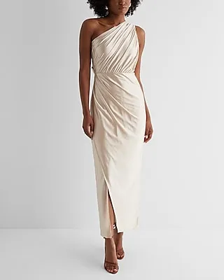 Cocktail & Party Satin One Shoulder Ruched Maxi Dress