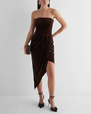 Cocktail & Party Velvet Strapless Corset Asymmetrical Midi Dress