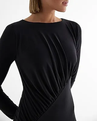 Date Night,Cocktail & Party Boat Neck Long Sleeve Ruched Top Maxi Dress Black Women's XL