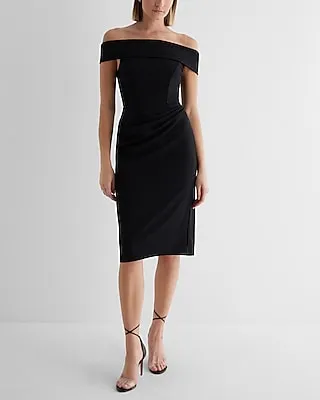 Date Night,Cocktail & Party Off The Shoulder Draped Midi Dress Black Women's XS