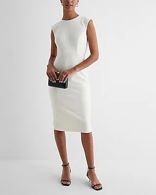 Work Crew Neck Cap Sleeve Back Zipper Midi Dress Women's