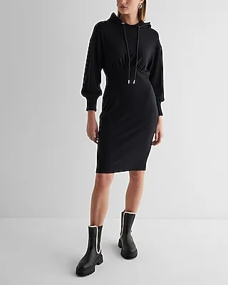 Casual Long Sleeve Midi Hoodie Dress Black Women's M