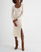 Cocktail & Party Sweetheart Neckline Long Sleeve Ruched Side Slit Midi Dress Neutral Women's