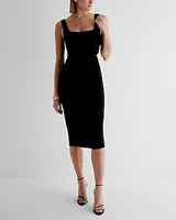 Date Night,Cocktail & Party Square Neck Sleeveless Cutout Midi Dress Black Women's L