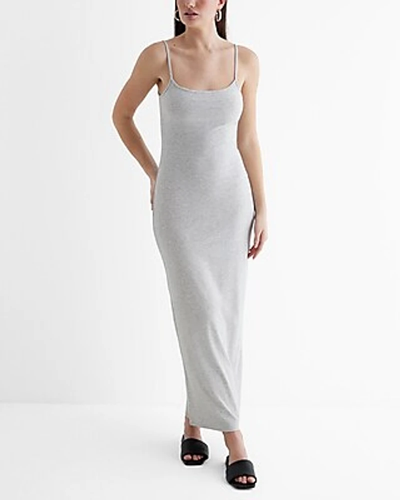 Casual Ribbed Scoop Neck Maxi Cami Dress Gray Women's XL