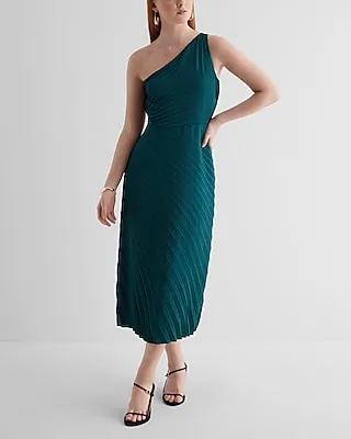Cocktail & Party,Formal Satin One Shoulder Pleated Midi Dress