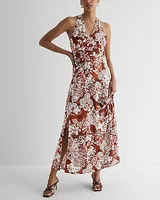 Casual Printed Halter Neck Side Slit Maxi Dress