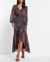 Casual Metallic Printed Faux Wrap Ruffle Hi-Lo Maxi Dress