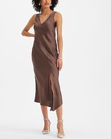 Cocktail & Party Satin V-Neck Asymmetrical Hem Midi Slip Dress Orange Women's XL