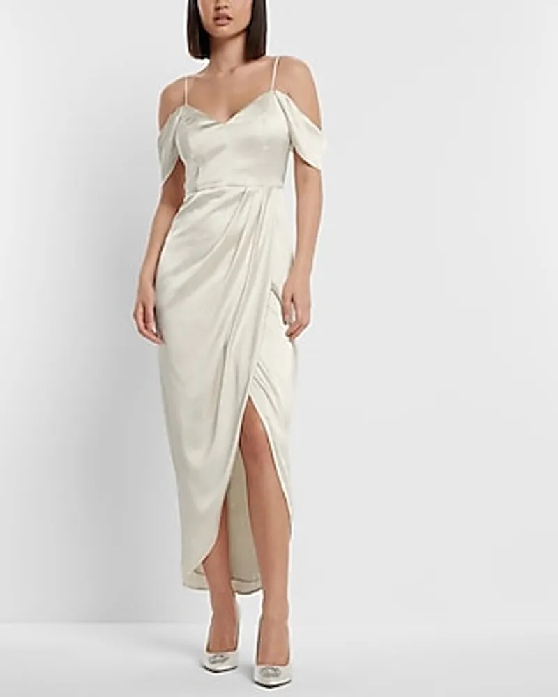 Cocktail & Party Bridal Satin Off The Shoulder Wrap Dress White Women's