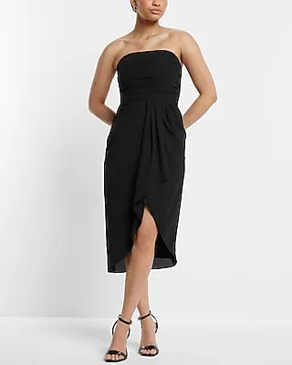 Cocktail & Party Strapless Draped Ruched Midi Dress Black Women's 4