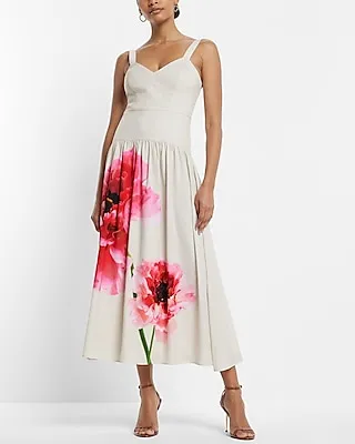 Cocktail & Party Floral V-Neck Corset Midi Dress