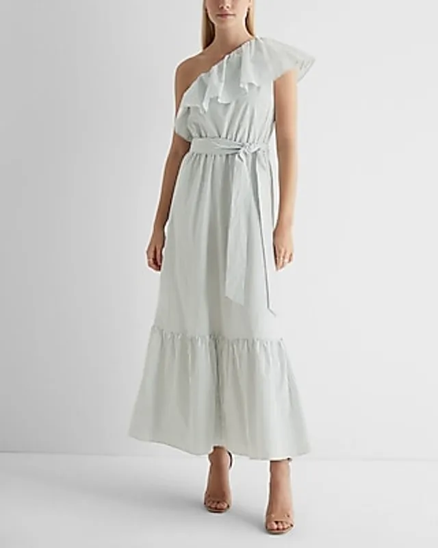 strapless open back dress CLAUDETTE One-Shoulder Satin A-Line Gown