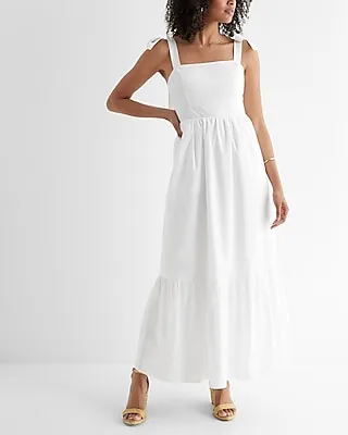 Casual Square Neck Bow Tiered Maxi Dress