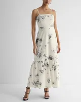 Casual Floral Square Neck Tiered Poplin Maxi Dress