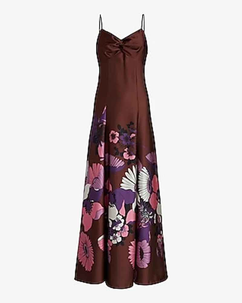 Cocktail & Party Satin Floral Twist Front Maxi Dress