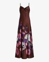 Cocktail & Party Satin Floral Twist Front Maxi Dress