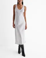 Cocktail & Party,Date Night Satin Scoop Neck Midi Slip Dress Silver Women's M