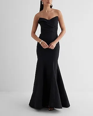 Cocktail & Party Strapless Pleated Corset Maxi Mermaid Dress Black Women's 6
