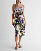 Cocktail & Party Floral Satin Scoop Neck Downtown Cami Midi Slip Dress Multi-Color Women's XS