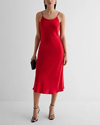 Casual,Date Night,Vacation,Bridal Shower Satin Scoop Neck Midi Downtown Cami Slip Dress Women's