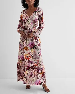 Cocktail & Party Floral Long Sleeve Tiered Maxi Dress