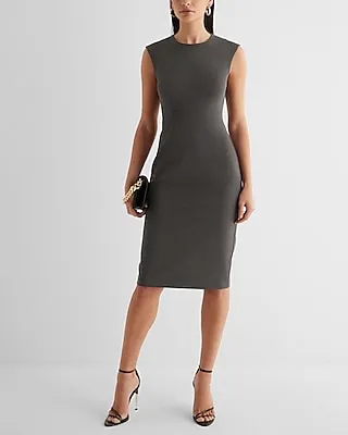 Work Crew Neck Cap Sleeve Back Zipper Midi Dress