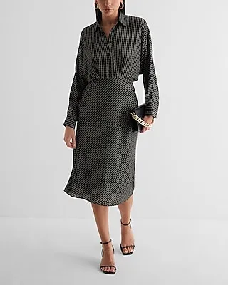 Work Printed Half Button Up Midi Portofino Shirt Dress Multi-Color Women's