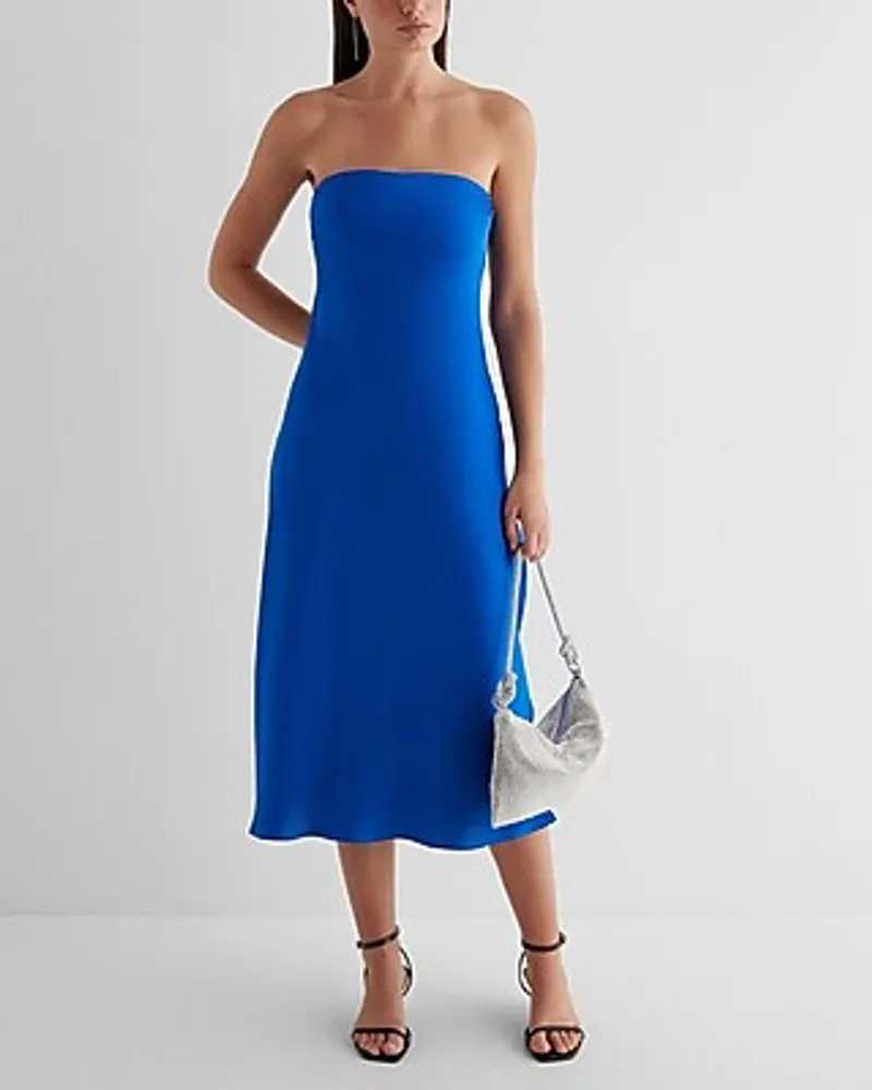 Cocktail & Party,Date Night,Bridal Shower Satin Strapless Midi Slip Dress Women's