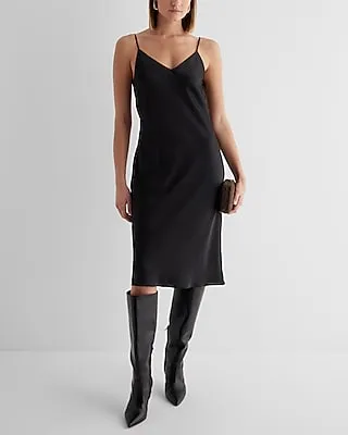 Cocktail & Party,Date Night Satin V-Neck Midi Downtown Cami Slip Dress Black Women's M