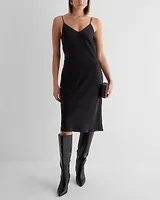 Cocktail & Party,Date Night Satin V-Neck Midi Downtown Cami Slip Dress Black Women's XS