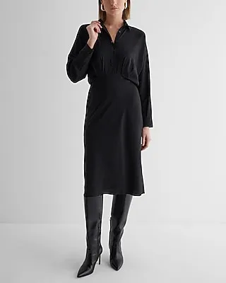 Work Half Button Up Midi Portofino Shirt Dress Black Women's L