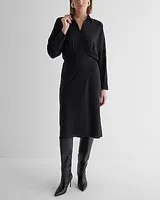 Work Half Button Up Midi Portofino Shirt Dress Black Women's M