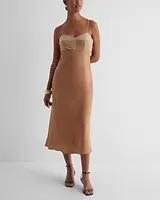 Date Night,Cocktail & Party,Formal Velvet Sweetheart Neckline Satin Slip Midi Dress Brown Women's