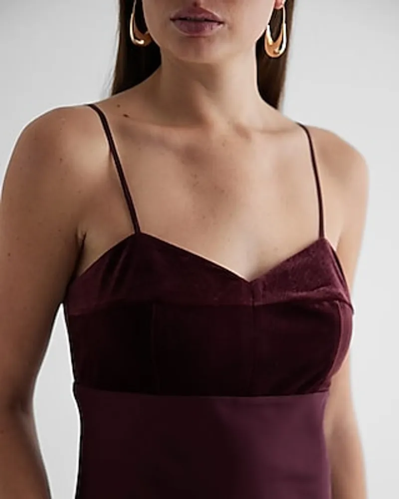 Date Night,Cocktail & Party,Formal Velvet Sweetheart Neckline Satin Slip Midi Dress Red Women's XS