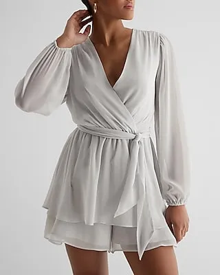 Casual,Cocktail & Party Tie Waist Ruffle Romper Gray Women's XS