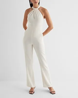 Cocktail & Party Twist Halter Neck Flare Leg Jumpsuit White Women's 0