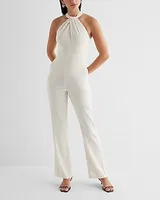 Cocktail & Party Twist Halter Neck Flare Leg Jumpsuit White Women's 0