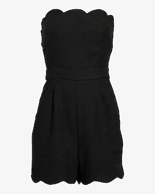 Cocktail & Party Tweed Strapless Scalloped Romper Black Women's 4