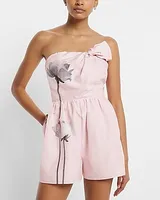 Cocktail & Party Strapless Floral Knot Bow Romper Multi-Color Women's S