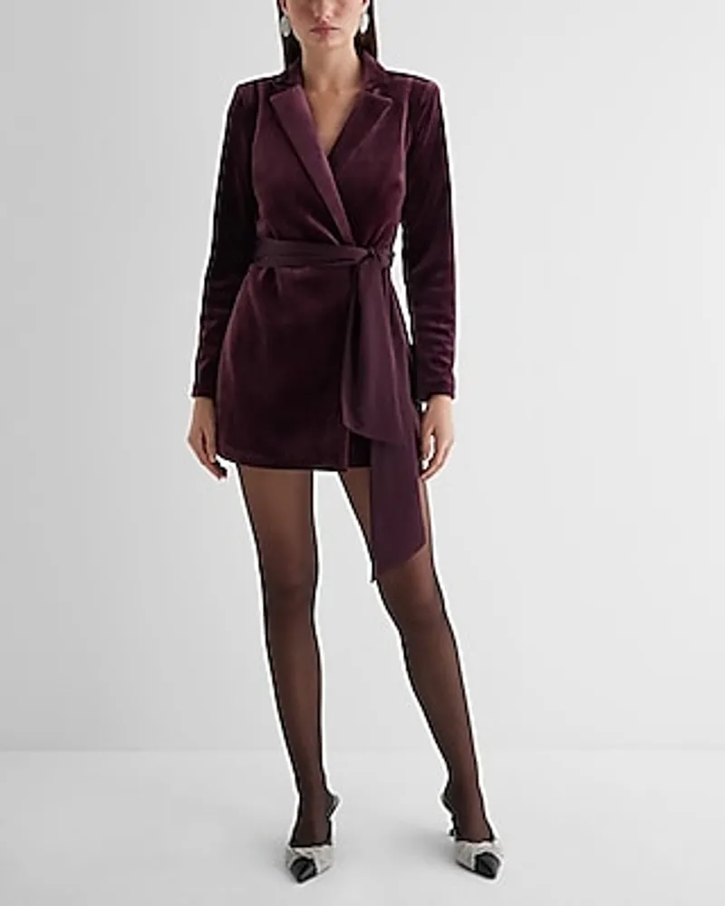 Cocktail & Party Velvet Long Sleeve Open Back Tie Waist Blazer Romper Red Women's 4