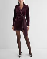 Cocktail & Party Velvet Long Sleeve Open Back Tie Waist Blazer Romper Red Women's 10