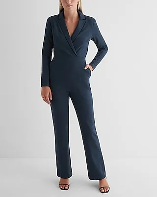 Work Twill Long Sleeve Blazer Jumpsuit Blue Women's 2