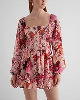 Cocktail & Party,Casual Floral Square Neck Long Sleeve Smocked Romper