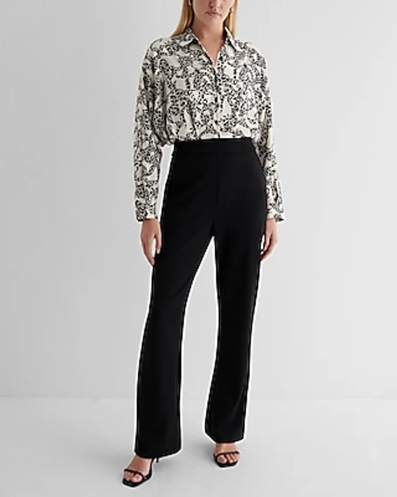 Work Printed Long Sleeve Portofino Shirt Jumpsuit Black Women's L