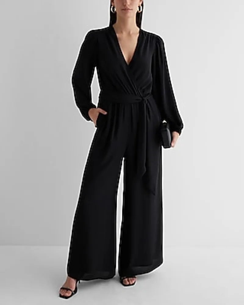 Date Night V-Neck Surplice Tie Waist Wide Leg Palazzo Jumpsuit