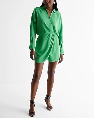 Cocktail & Party,Work,Date Night Deep V-Neck Surplice Shirt Romper Women