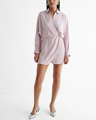 Cocktail & Party,Work,Date Night Deep V-Neck Surplice Shirt Romper Pink Women's